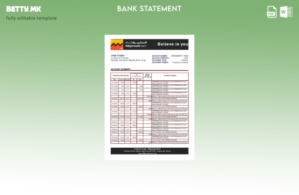 модерен стил Congo Credit du Congo шаблон за ексел банкарски извод